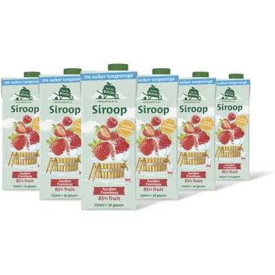 Van de Boom Aardbei framboos siroop 0% suiker 6-pack