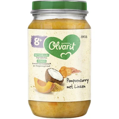 Olvarit Pompoen curry met linzen 8m+