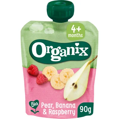 Organix Knijpfruit pear, banana & raspberry 4m+