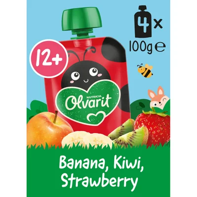 Olvarit Knijpfruit banana, kiwi 12m+ 4-pack