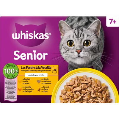 Whiskas Senior gevogelte kip,kalkoen,eend gelei