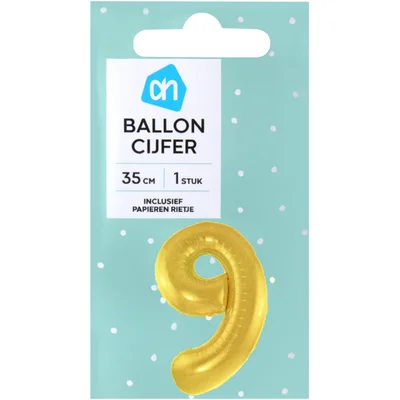 AH Folieballon nr 9 goud 36cm