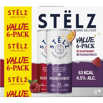 STËLZ - Hard Seltzer - Raspberry / Passionfruit Voordeelpack - 6 x 250ML