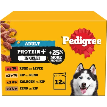 Pedigree Adult Maaltijdzakjes - Proteïne+ Selectie in gelei - Hondenvoer - 12 x 85 g