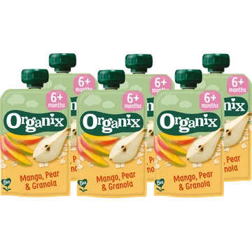 6 x Organix Knijpfruit Mango, peer & granola 6mnd