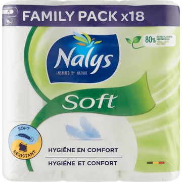 Nalys Soft Toiletpapier 2-Laags Family Pack 18 Rollen