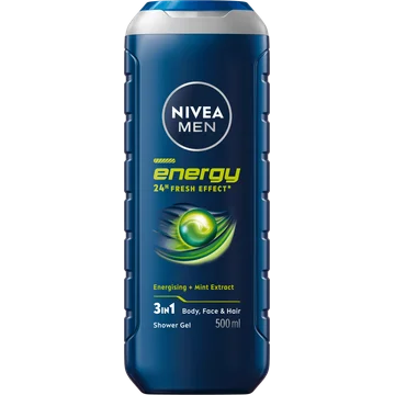 NIVEA MEN Energy Douchegel - 500ml - 3-in-1 shower gel met mintextract - Shampoo - Voor lichaam, gezicht en haar