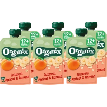 6 x Organix Knijpfruit Havermout, abrikoos & banaan 12mnd