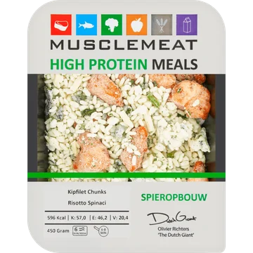 Muscle Meat High Protein Meals Kipfilet Chunks Risotto Spinaci Spieropbouw 450 g