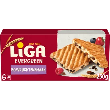 Liga Evergreen Bosvruchtensmaak 6x2 biscuits 250 g