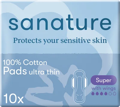 Sanature 100% Katoenen Maandverband Ultra Super met vleugels 10 stuks