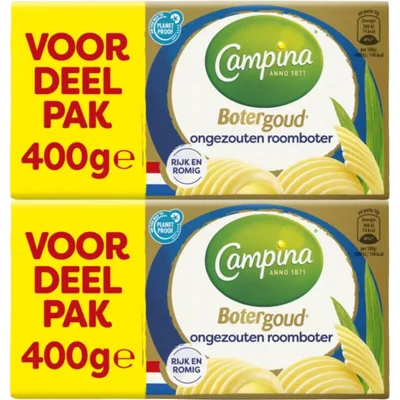 Campina Botergoud roomboter ongezouten 2-pack
