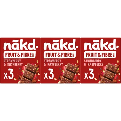 Nakd Fruit & fibre bars strawb rasp 3-pack