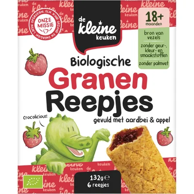 De Kleine Keuken Biologische granenreepjes aardbei 18m+