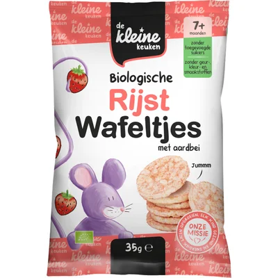 De Kleine Keuken Biologische rijstwafeltjes aardbei 7m+