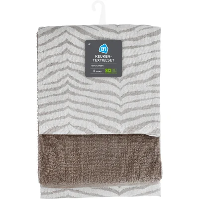 AH Keuken- en theedoek taupe set van 2