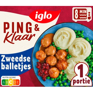 Iglo Ping & Klaar Zweedse Balletjes met aardappelpuree, erwten en rode bosbessencoulis 400 g