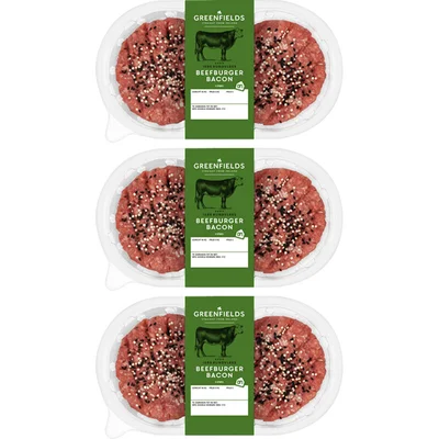 AH Greenfields Beefburger bacon 3-pack