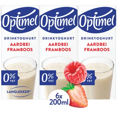Optimel Langlekker drinkyoghurt aardbei framboos