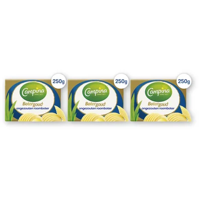 Campina Botergoud ongezouten roomboter 3-pack250