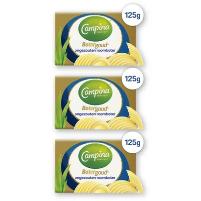 Campina Botergoud ongezouten roomboter 3-pack