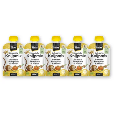 De Kleine Keuken Knijpmix Banaan & pompoen 6m+ 5-pack