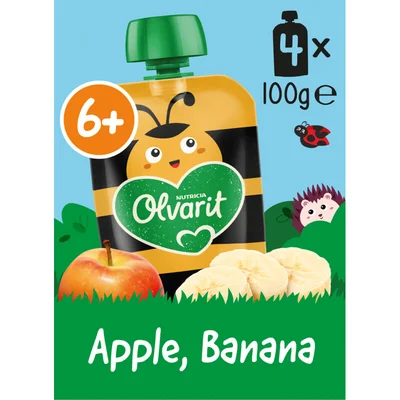 Olvarit Knijpfruit aple, banana 6m+ 4-pack