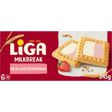 Liga Milkbreak Melk-Aardbeiensmaak 6x2 biscuits 245 g