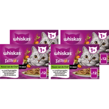 Whiskas 1+ Kattenvoer- Tasty Mix - Keuze van de Chef in saus - 4 x 12 maaltijdzakjes