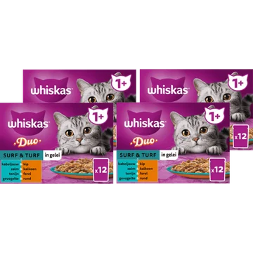Whiskas 1+ Kattenvoer - Duo Surf & Turf in gelei - 4 x 12 maaltijdzakjes