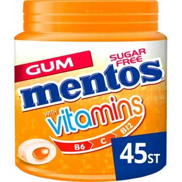 Mentos Gum Vitamins Citrus Blend Suikervrij Pot 45 stuks