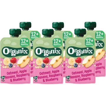 Organix Knijpfruit Haver, Appel, Banaan, Aardbei, Bosbes 6x 12mnd