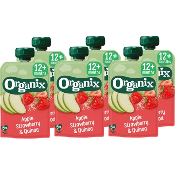 6 x Organix Knijpfruit appel, aardbei & quinoa 12mnd