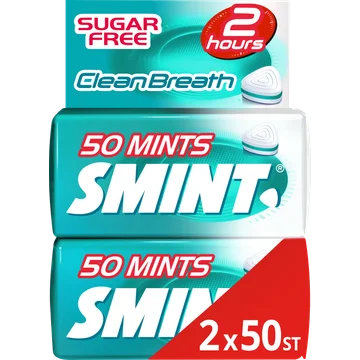 Smint Clean Breath Intense Mint Suikervrij Duopack 2 x 50 stuks 