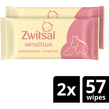 Zwitsal Billendoekjes Voordeelverpakking Sensitive 2 x 57 = 114 stuks