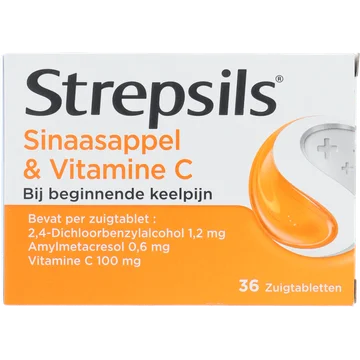 Strepsils Sinaasappel & Vitamine C zuigtabbletten bij keelpijn, 36 stuks