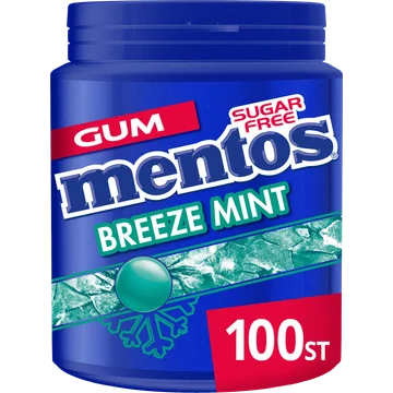 Mentos Gum Breeze Mint Suikervrij Pot 100 stuks