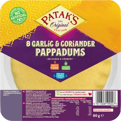 Patak's Pappadums garlic coriander kant en klaar