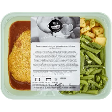 Vers Aan Tafel Gepaneerde Schnitzel met Sperziebonen en Gekruide Aardappelkubus 475 g