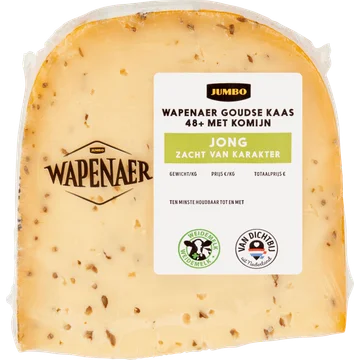 Wapenaer Goudse Kaas Jong met Komijn 48+ Stuk ca. 366 g