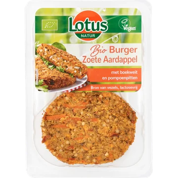 Lotus Bio Burger Zoete Aardappel met Boekweit en Pompoenpitten 160 g