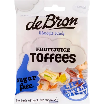 De Bron Fruitjuice Toffees Sugarfree 90 g