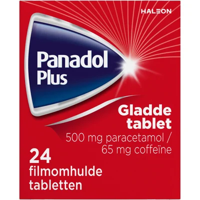 Panadol Plus gladde, pijnstillende tabletten 500 mg/ 65 mg, 24 stuks