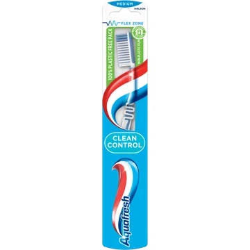 Aquafresh Clean Control Medium dagelijkse Tandenborstel 1 stuk, in 100% plasticvrije verpakking