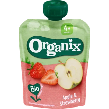 Organix Knijpfruit Appel & Aardbei 4+m 90g