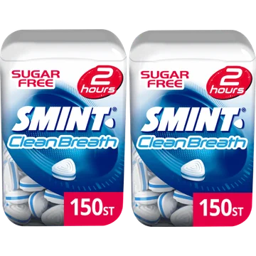 Smint Clean Breath Peppermint Suikervrij Pot 2 x 150 stuks