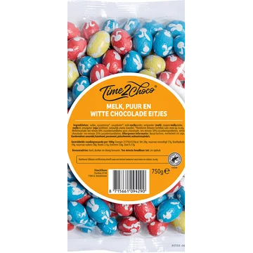 Time2Choco Melk, Puur en Witte Chocolade Eitjes 750 g