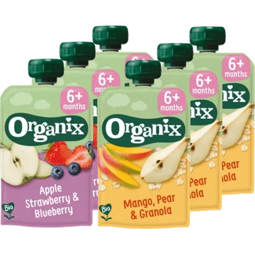 Organix Knijpfruit haver abrikoos banan 12m+ 6pk
