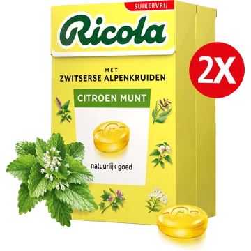 Ricola Citroen Munt suikervrij duopack 2 x 50 g