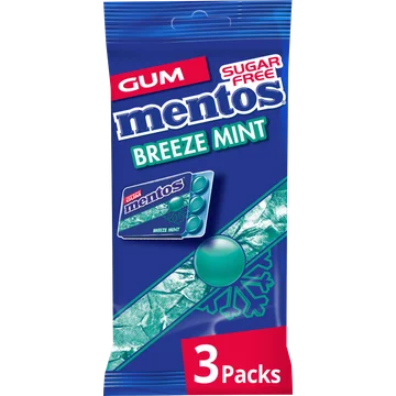 Mentos Gum Breeze Mint Suikervrij Blister 3-pack